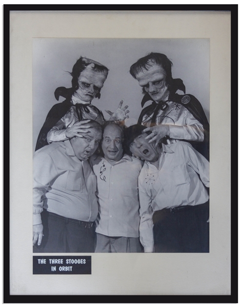 14'' x 17'' Photo That Hung in Moe's Office of Ogg & Zogg With Larry, Moe & Curly Joe From ''The Three Stooges in Orbit'' -- Framed to 18.75'' x 23.75'' -- Some Wear to Frame, Overall Very Good Plus